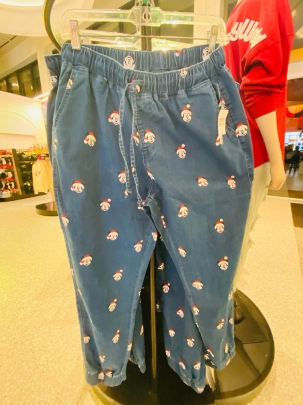 Disney Mickey & Minnie Mouse Holiday Santa Denim Drawstring Joggers